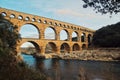 Pont du gard, an ancientÃÂ Roman aqueductÃÂ bridge built in the first century AD to carry water to the city of Nimes, France